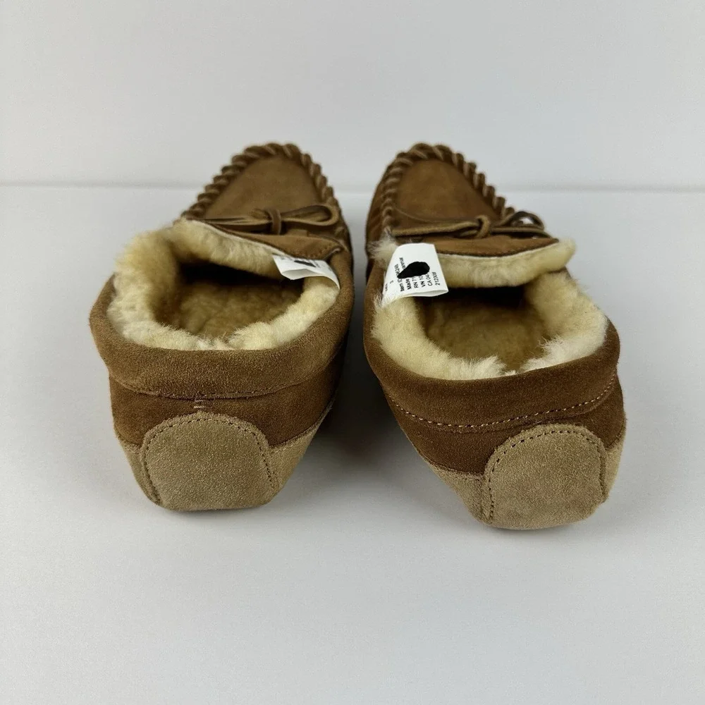 LL BEAN Kids Brown Suede Shearling‎ Lined Wicked Good Moc Slippers Size 3